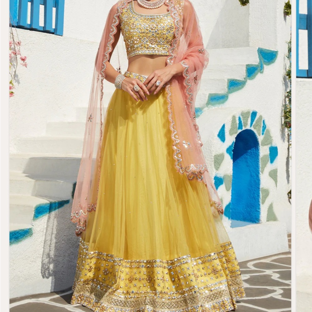 Yellow and Pink Embellished Lehenga Set